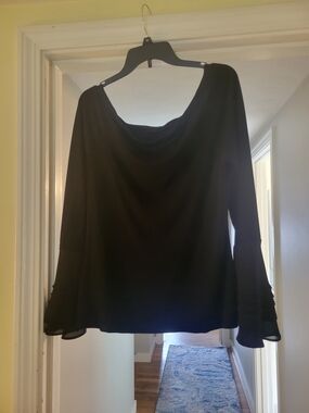 Black Women's Long Sleeve Cowl Neck Top